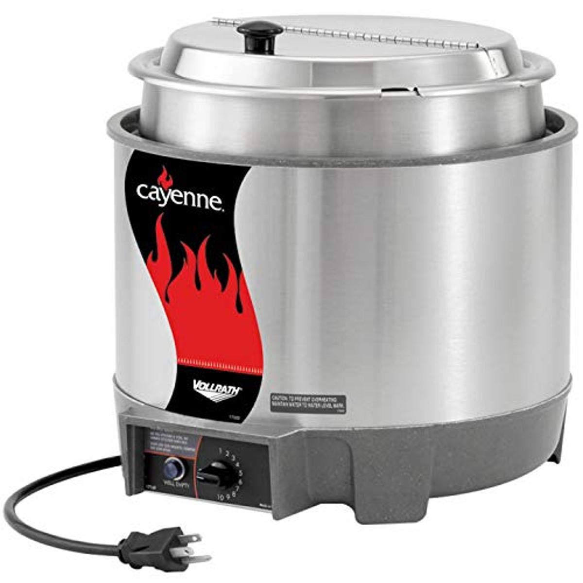 Vollrath 72009 Cayenne 11-Quart Countertop Soup Warmer with Inset and Hinged Cover, Stainless Steel Heat ‘N Serve Rethermalizer, Thermostatic Control, Low-Water Light, Nonstick Element