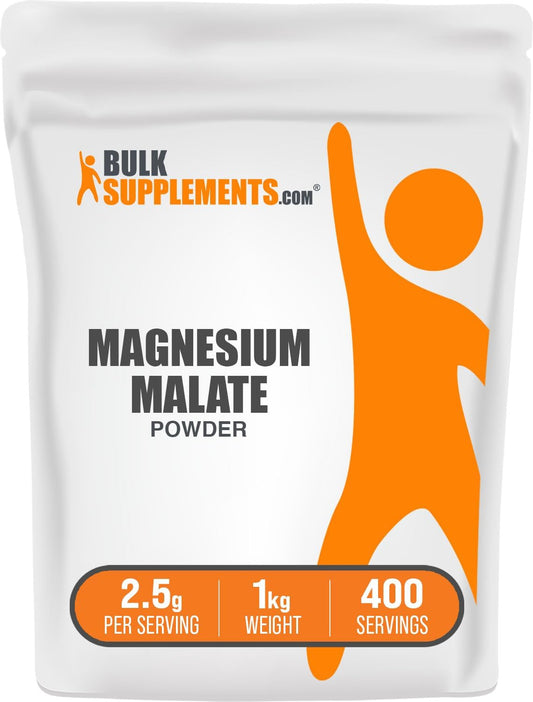 BulkSupplements.com Magnesium Malate Powder - Magnesium Supplements, High Bioavailabilty - Unflavored & Gluten Free, 2.5g per Serving, 1kg (2.2 lbs) (Pack of 1)