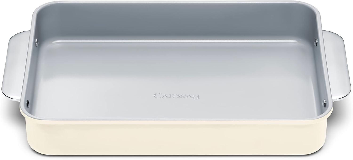 Caraway Non-Stick Ceramic 9\u201Dx13\u201D Rectangle Pan - Naturally Slick Ceramic Coating - Non-Toxic, PTFE & PFOA Free - Perfect for Brownies, Lasagnas, and More - Cream