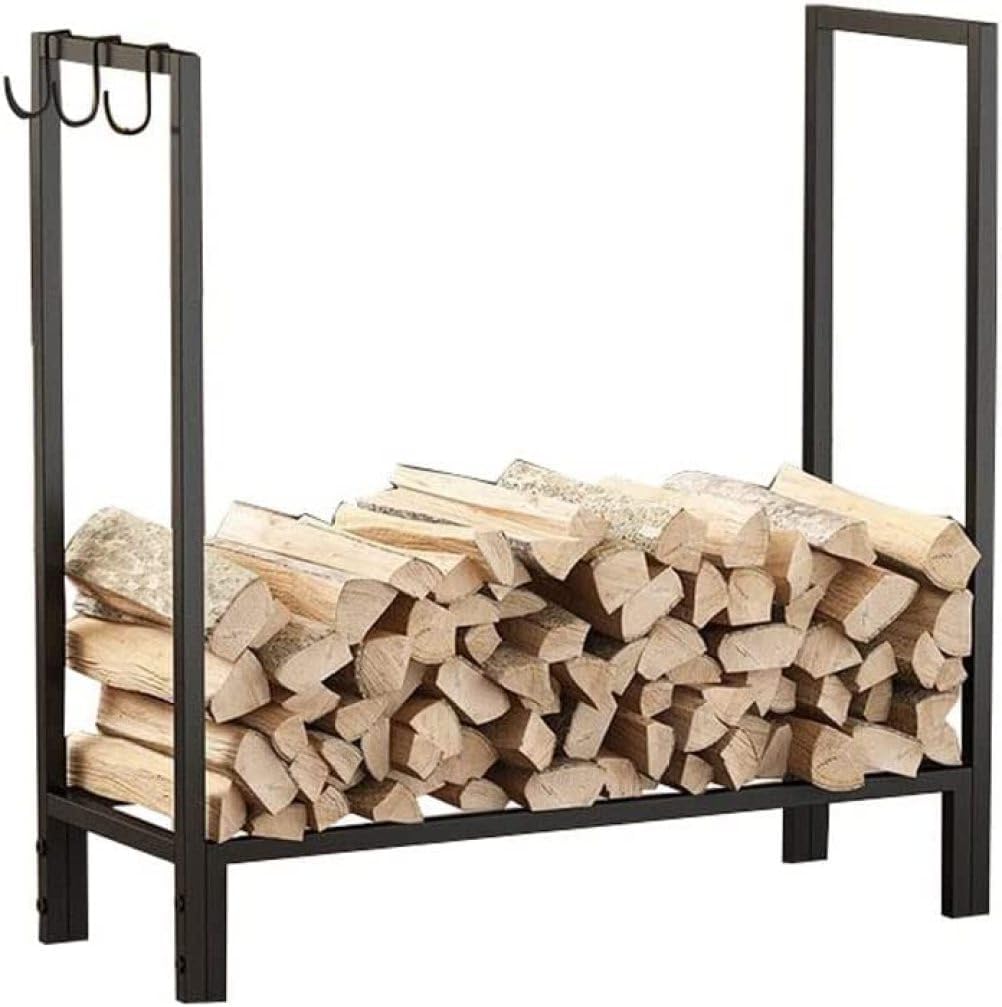 Iron Black Firewood Storage Rack Fireplace Tools Decorative Wood Rack for Firewood Storage Front of Fireplace