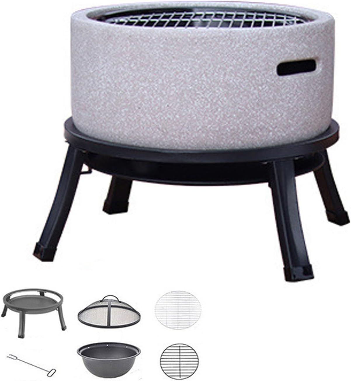 ARGENTFLUX Tabletop Clay Stove, Clay Charcoal Stove Portable Grill, 16x17 Inch Outdoor Fire Pit Combo Hibachi Grill with Marble Steel Bracket White Grey(White)