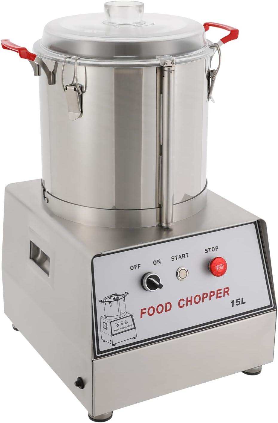1400W Commercial Food Processor, 3.96Gal Stainless Steel Electric Vegetable Meat Chopper with Safety Lock, 110V Heavy Duty Food Chopping Machine for Restaurant Kitchen
