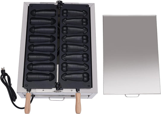 LOYALHEARTDY 8PCS Penis Shape Waffle Maker Commercial Waffle Maker Machine 2200W 110V Non-stick Electric Waffle Stick Machine Hot Dog Baker Great Choice for Bakery, Restaurant Silver and Black