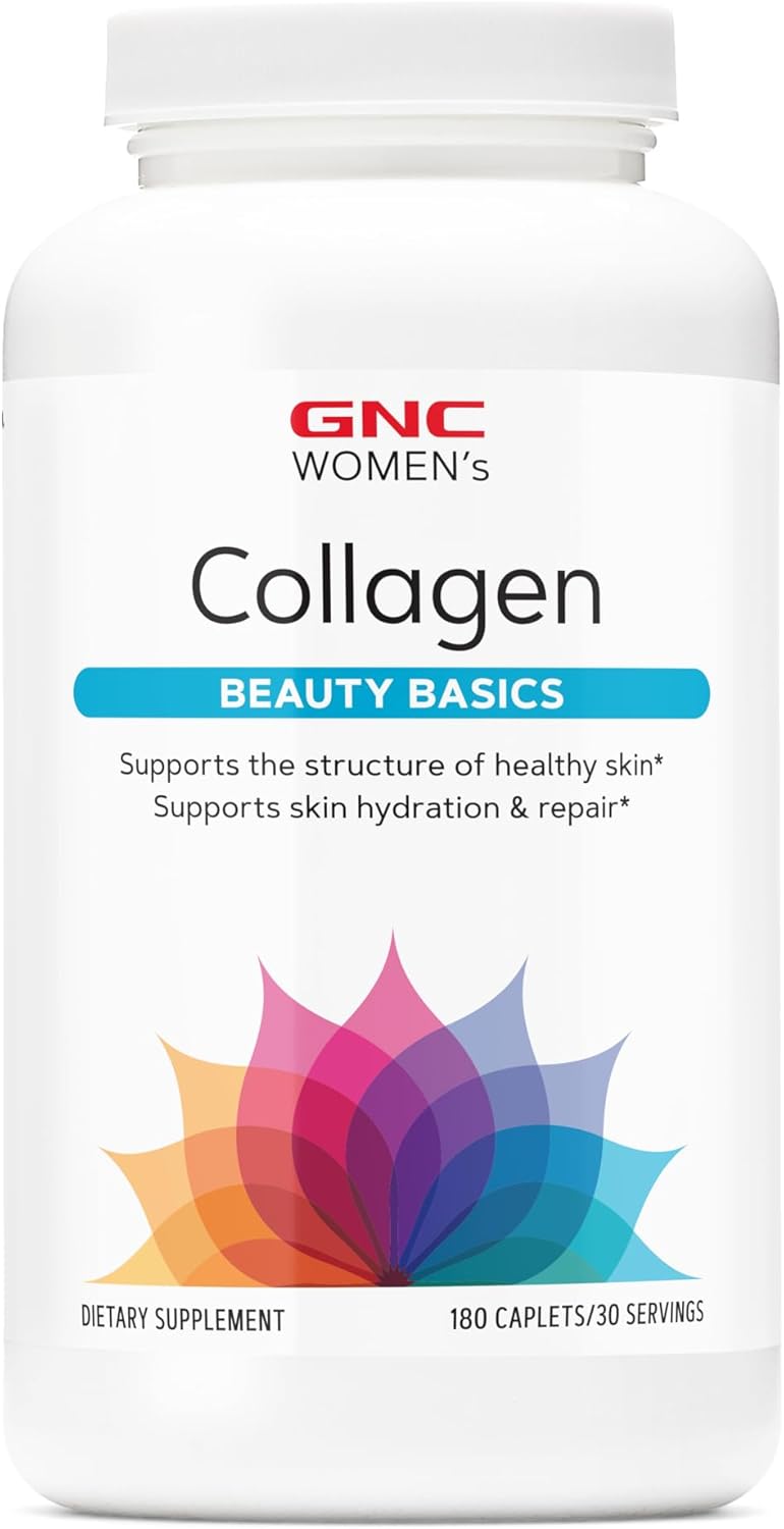 GNC Women's Collagen Supplement, Supports Healthy Skin and Improves Elasticity, Targeted Cell Growth and Repair Formula with Hyaluronic Acid, Natural Collagen Source, 180 Caplets