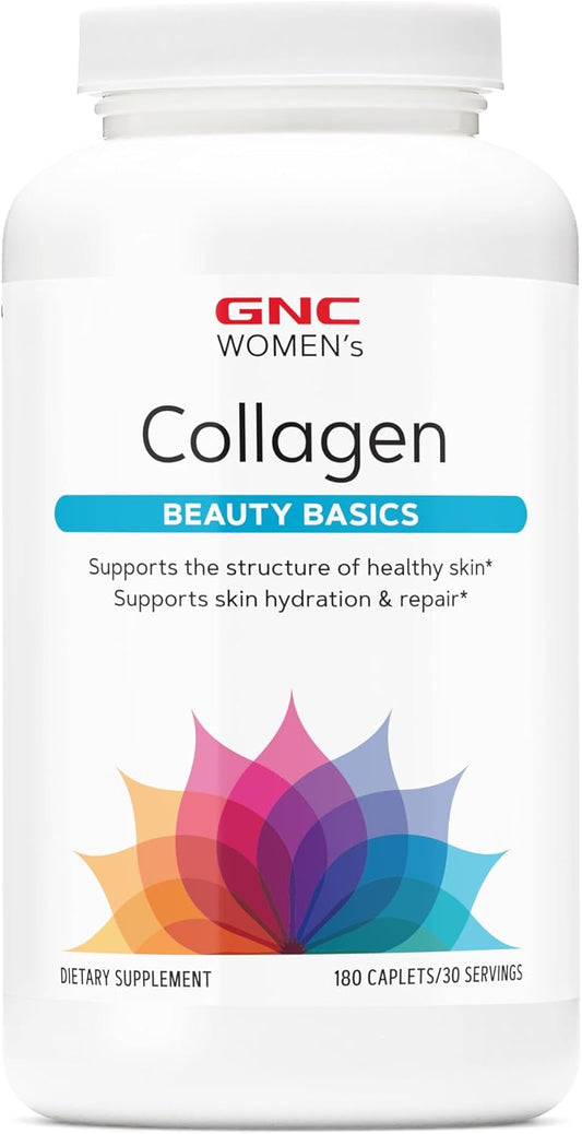 GNC Women's Collagen Supplement, Supports Healthy Skin and Improves Elasticity, Targeted Cell Growth and Repair Formula with Hyaluronic Acid, Natural Collagen Source, 180 Caplets