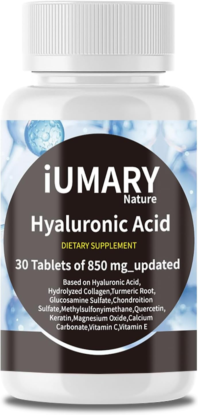 Hyaluronic Acid Supplements, 850mg High Bioavailable Dietary Hyaluronic Acid - Advanced Joint Support with Hydrolyzed Collagen, Turmeric, Glu-cosamine, MSM, Vitamin C \u2013 30 Tablets（Pack of 1）