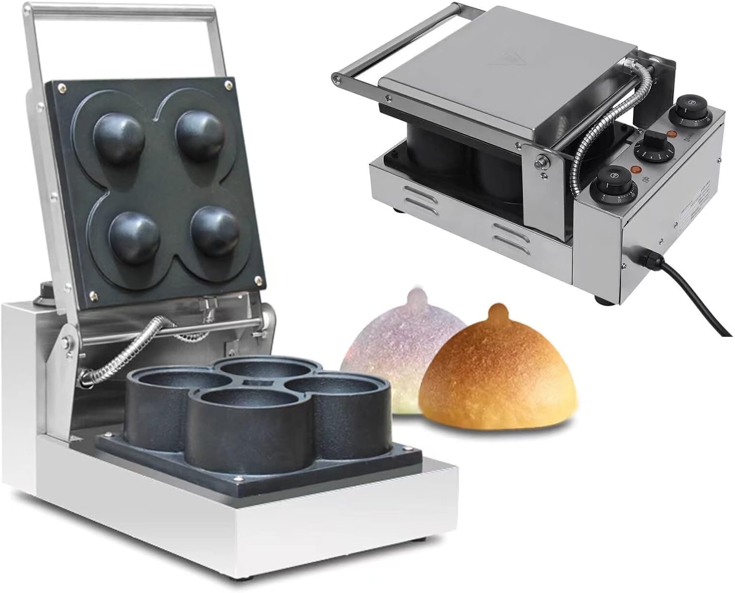 PanDair 110V Waffle Maker Commercial Waffle Machine Non-Stick Bowl-Shaped Waffles Maker with Temperature and Time Control for Bakeries Snack Bar Family US Stock