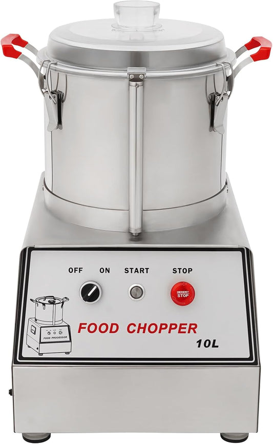10L Commercial Food Processor, 110V 1400W Electric Food Chopping Machine, Heavy Duty Stainless Steel Food Processor for Carrots, Mushrooms, Onions, Meat (10L)