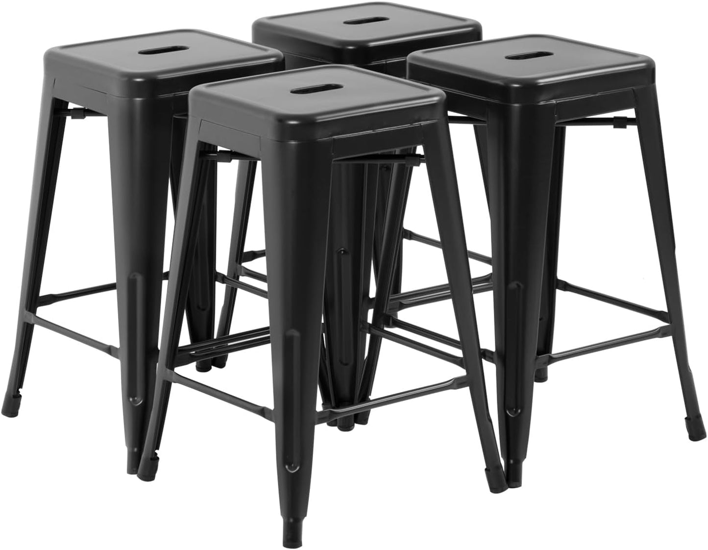 FDW Metal Bar Stools Set of 4 Counter Height Bar Stools 24 Inches Industrial Bar Chairs Patio Stool Stackable Backless Stool Indoor Outdoor Metal Kitchen Stools Bar Chairs (Black, 24")