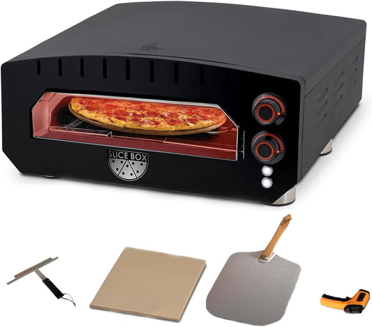 Slice Box Outdoor Electric Pizza Oven, Countertop Cooking, Heats Up to 750 Degrees, Digital Thermometer, Pizza Stone, and Pizza Peel Included, Perfect for Indoor and Outdoor Use - 64900