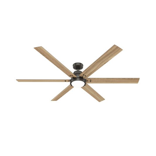 Hunter Gravity SIMPLEconnect 72-in Noble Bronze with Golden Maple Blades Integrated LED Indoor Smart Ceiling Fan with Light and Remote (6-Blade) 51886