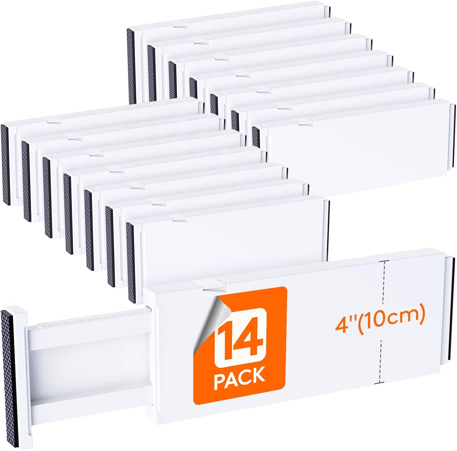 Lifewit 14 Pack Drawer Dividers 4" High, 11-17" Adjustable Drawer Organizers for Clothes, Expandable Dresser Separators in Bedroom\/Bathroom\/Kitchen\/Fridge\/Office Organization and Storage, White