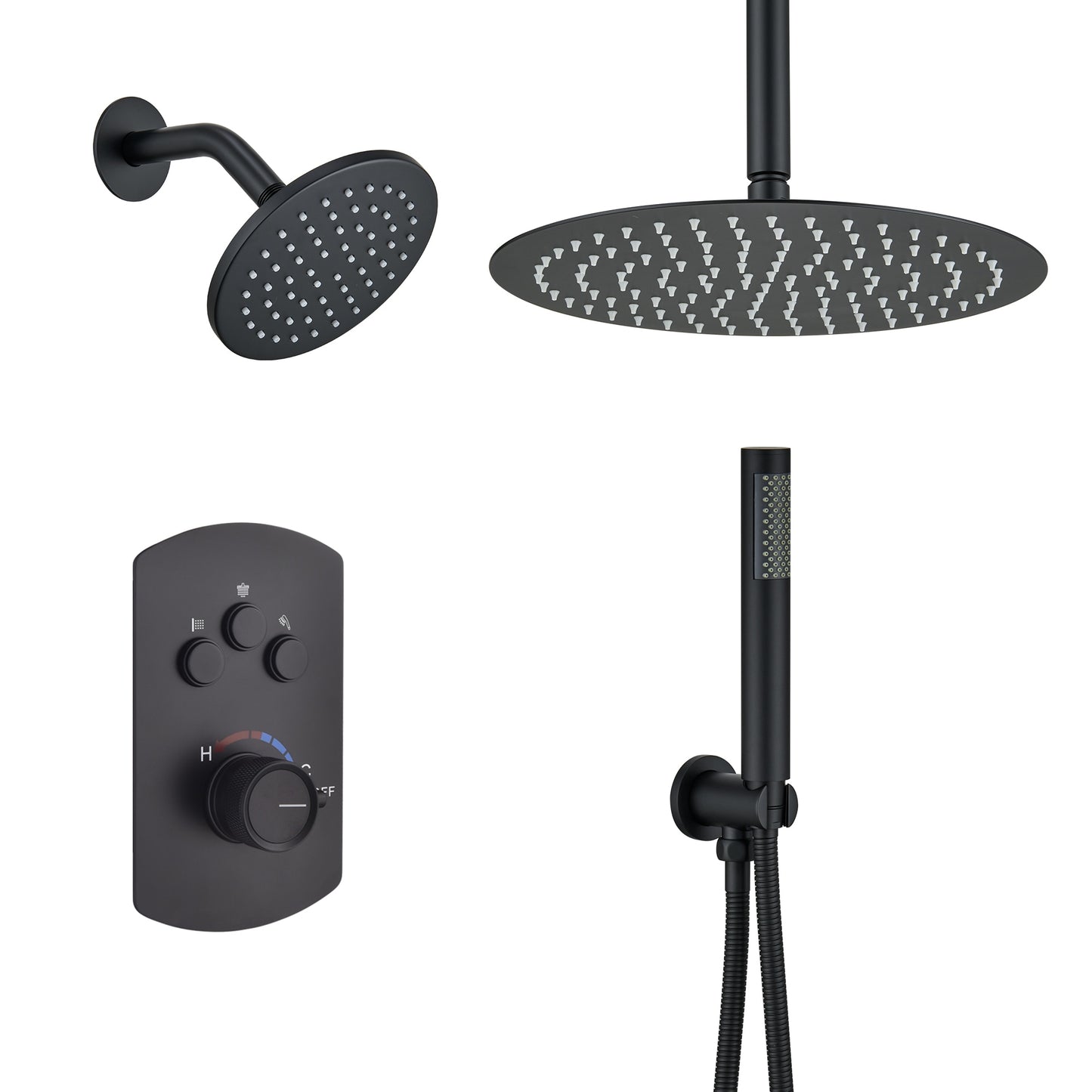 Mondawe Matte Black 12-Inches Dual Head Built-In ShowerÂ FaucetÂ System with 3-way Diverter ( Pressure-balanced Valve Included )