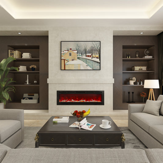 Mondawe 60-in W Black Fan-forced Electric Fireplace WF-ZHX-RFP-60