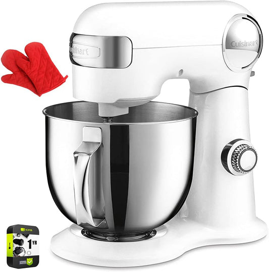 Cuisinart SM-50 Precision Master 5.5-Quart Stand Mixer White Linen Bundle with Deco Chef Pair of Red Heat Resistant Oven Mitt and 1 YR CPS Enhanced Protection Pack