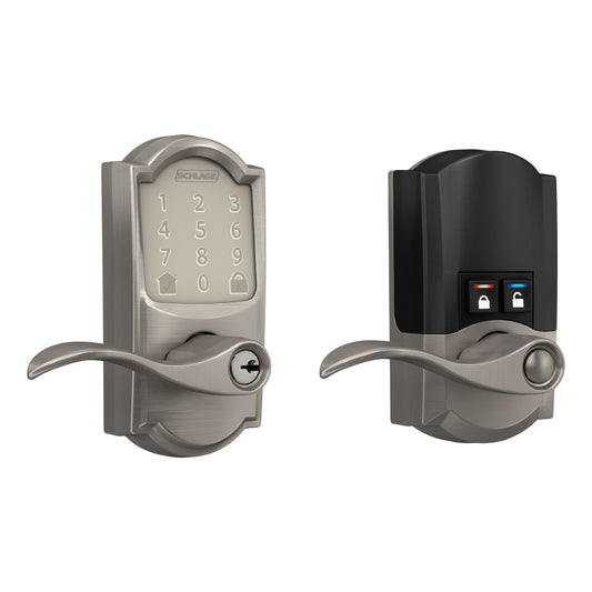 Schlage Encode Lever Camelot-Accent Satin Nickel Smart Lock Electronic Handle with Wifi Bluetooth Touchscreen Keypad FE789WBVCAM619ACC