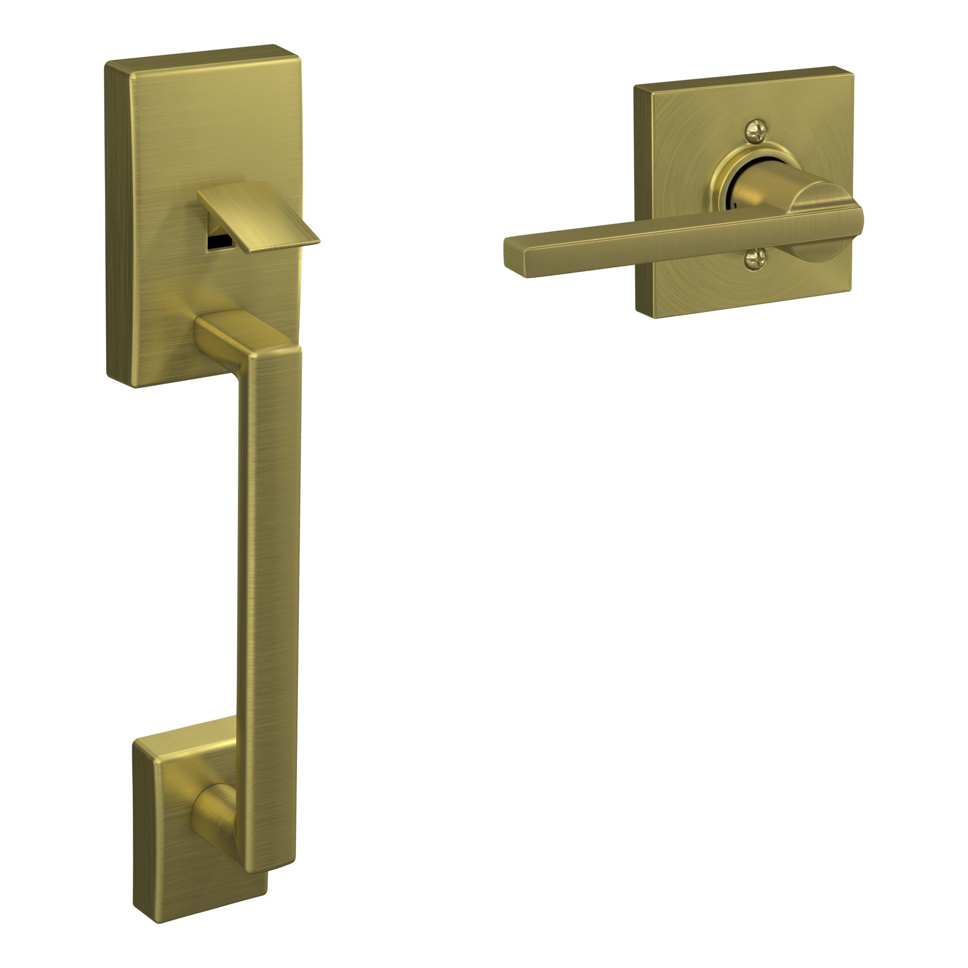 Schlage Century-Latitude Satin Brass Entry Door Handleset with Latitude Lever FE285GCEN608LATCOL