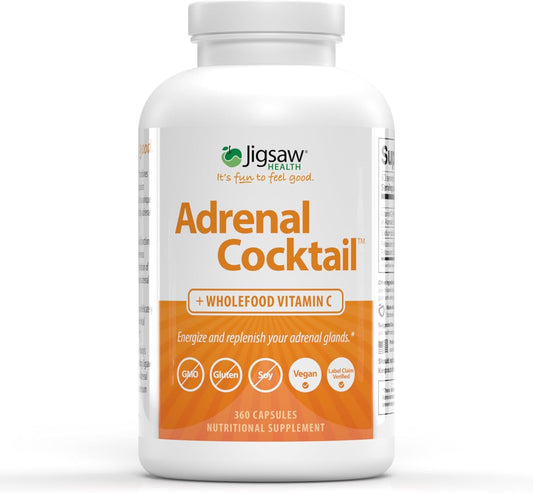 Jigsaw Health Adrenal Cocktail + Wholefood Vitamin C | with Potassium Bicarbonate, Sea Salt, and Acerola Cherry Extract | 360 Capsules | 60 Servings