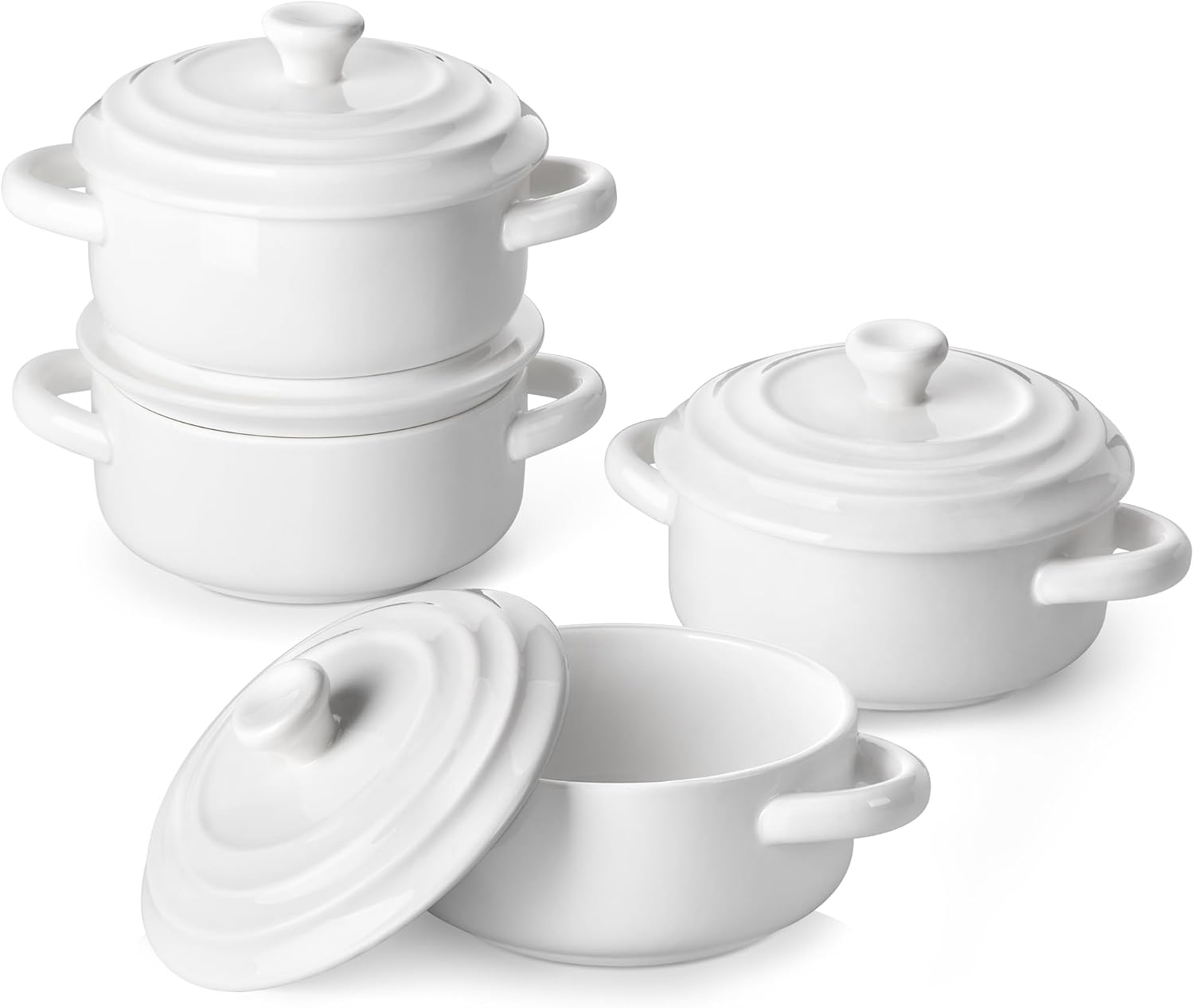 MALACASA Mini Cocotte Set - 14 OZ Small Casserole Dishes with Lids and Handles, Ceramic Mini Dutch Oven Set of 4, Small Baking Ramekins for Lasagna, Soufflé, Oven, Microwave & Dishwasher Safe, Series BAKE.BAKE