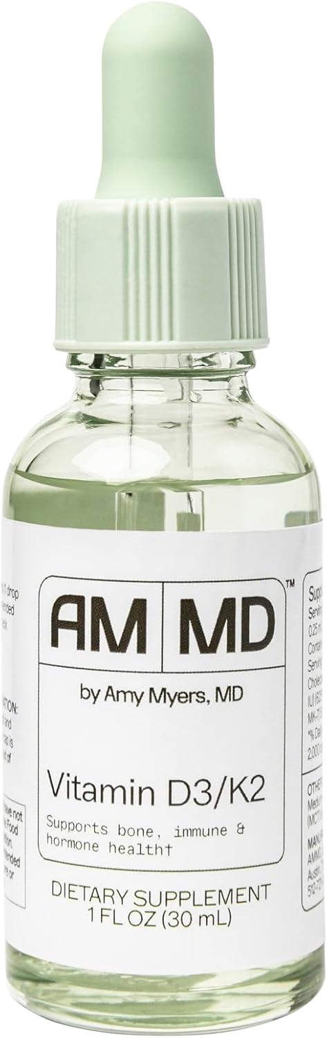 Amy Myers MD Vitamin D3/K2 Liquid - Supports Bone Health, Immune Function & Hormone Balance - High Absorption - Non-Dairy, Gluten-Free - 1 fl oz (30 Servings)