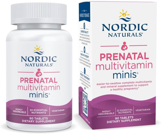 Nordic Naturals Vegetarian Prenatal Multivitamin Minis - 90 Easy to Swallow Tablets - Highly Absorbable Multivitamin and Mineral Supplement to Support Pregnancy - Non-GMO, 30 Servings