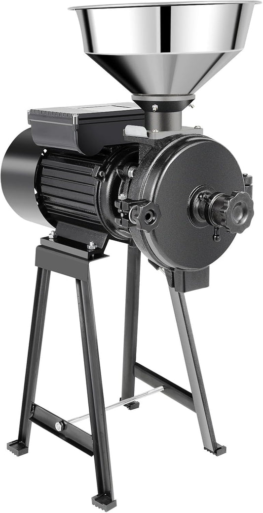 Electric Grain Grinder Mill, 1500W 110V Commercial Electric Feed Mill Wet and Dry Grinder Dry Cereals Grinder with Funnel Thickness Adjustable Powder Grinder for Grain Corn Rice Herbs Pepper (Black)