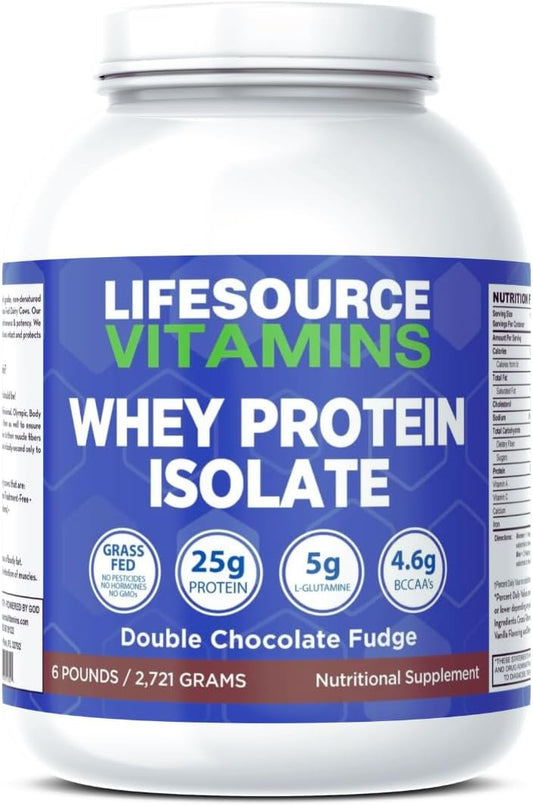 LifeSource Vitamins 6 lb - US Dairy Cows Grass Fed Whey Protein Isolate - Double Chocolate Fudge sweetened w/Stevia