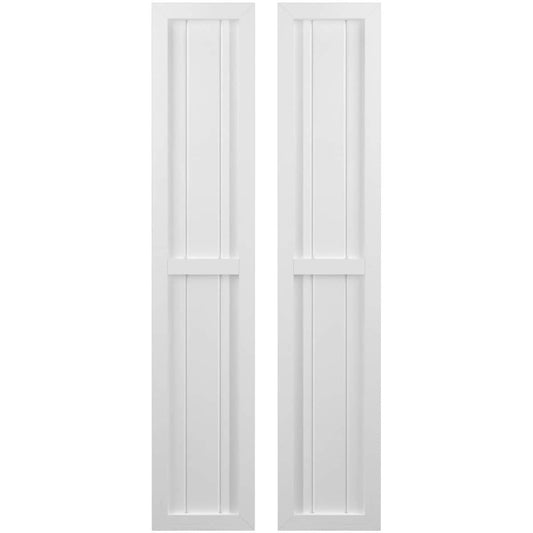 Ekena Millwork 10.5-in W x 79-in H White Paintable/Stainable Board and batten Spaced with z-bar Wood Exterior Shutters ( 2 -Pack )