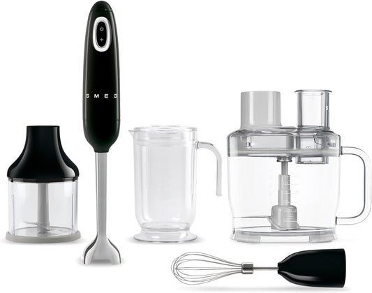 SMEG Hand Blender & Food Processor Bundle \u2013 HBF03 with HBFP11 Attachment \u2013 Retro Style, 350W Motor, Variable Speed, Tritan™ Renew Bowl, 5-in-1 Functionality, Black
