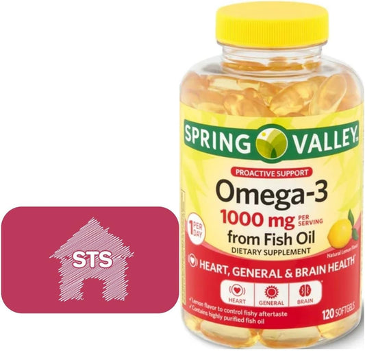Spring Valley Omega-3 from Fish Oil, 1000 mg, 120 Count + STS Sticker.