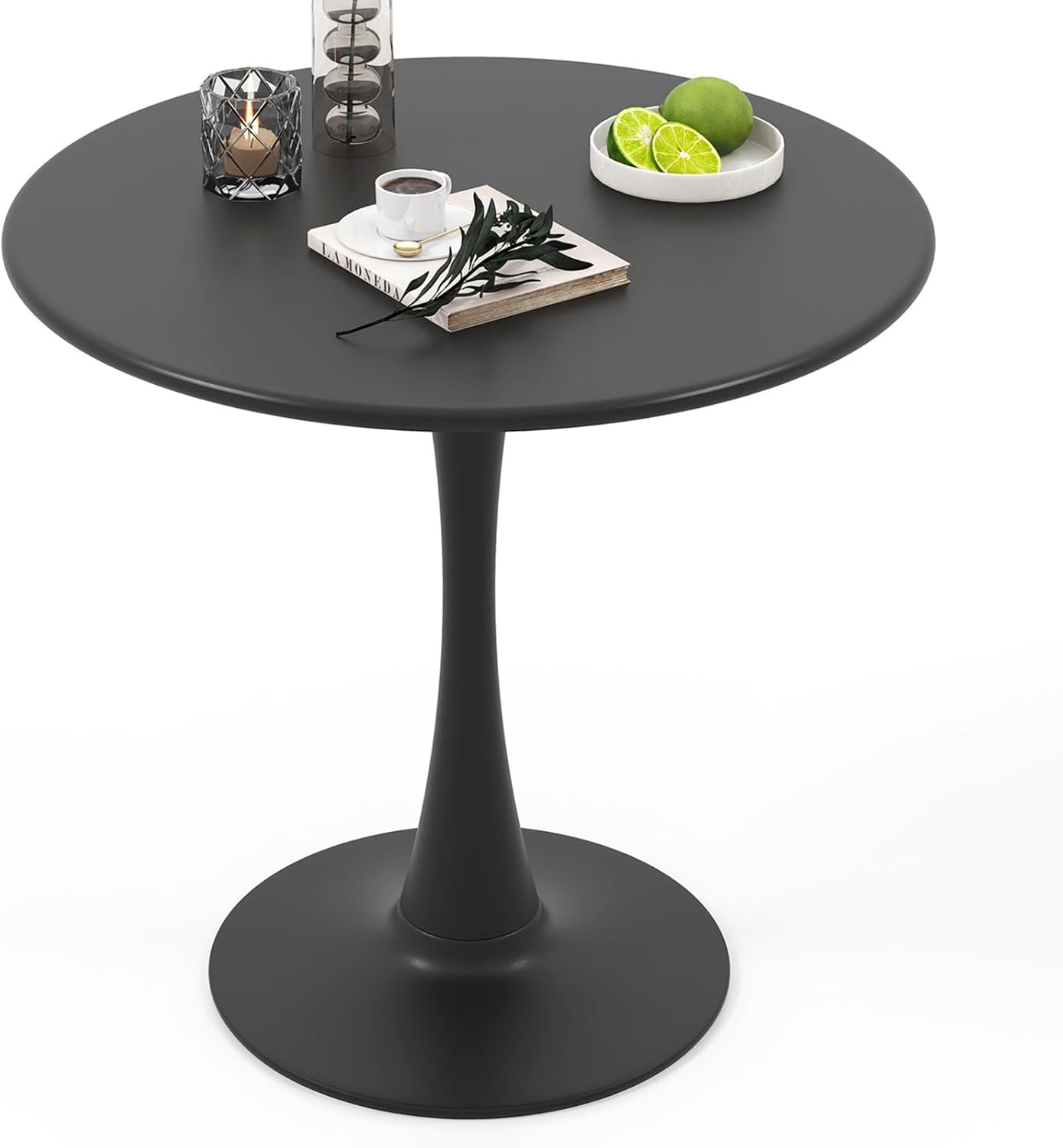 Giantex Black Round Dining Table, 32" Modern Tulip Kitchen Table w\/ 0.9\u201D Thickened Tabletop & Sturdy Metal Pedestal, Mid-Century Leisure Table for Small Places, Dining Room, Living Room, Cafe