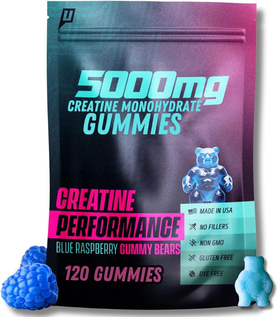 Creatine Monohydrate Gummies, 5g Creatine 30 Servings, Fast Absorbing for Men and Women, Supports Strength Muscle and Performance - 120 Count - Blue Raspberry, Premium All Natural