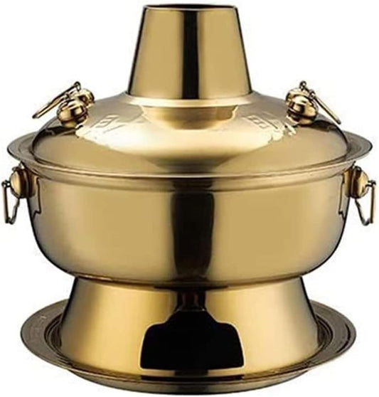 INUUXLG Chinese Hot Pot Household Stainless Steel Hot Pot Kitchen Tools Outdoor Hotpot Cookware Hot Pot(30cm) (Gold 30cm)