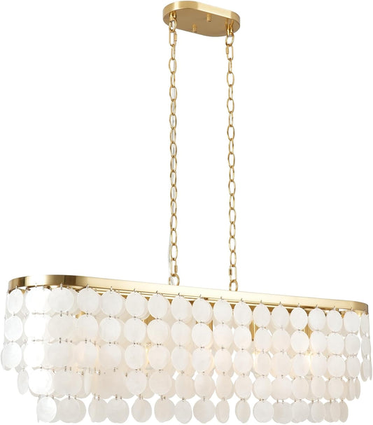ALICE HOUSE 36" Capiz Shell Chandelier, 5 Lights, Brushed Brass Ceiling Hanging Light for Dining Room, Living Room, Kitchen AL2608-P5L