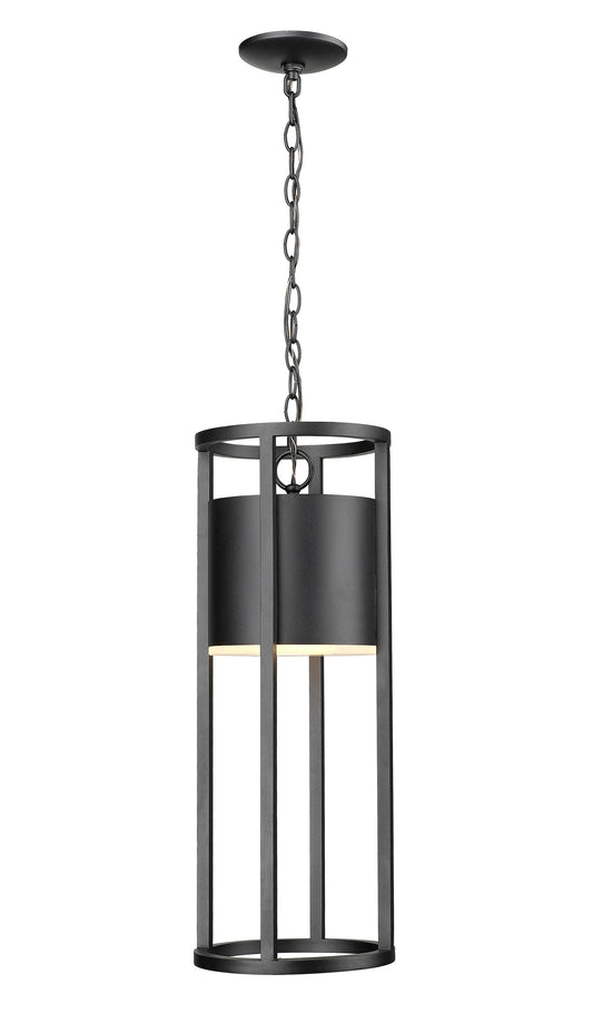 Z-Lite Luca 1 -Light Black Modern/contemporary Etched glass Cylinder Mini Outdoor Hanging Pendant light