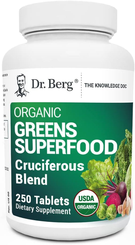 Dr. Berg's Greens Superfood Cruciferous Vegetable Tablets - Vegetable Supplements for Adults w\/ 11 Phytonutrient Super Greens Tablets - Energy, Immune System & Liver Veggie Tablets - 250 Tablets