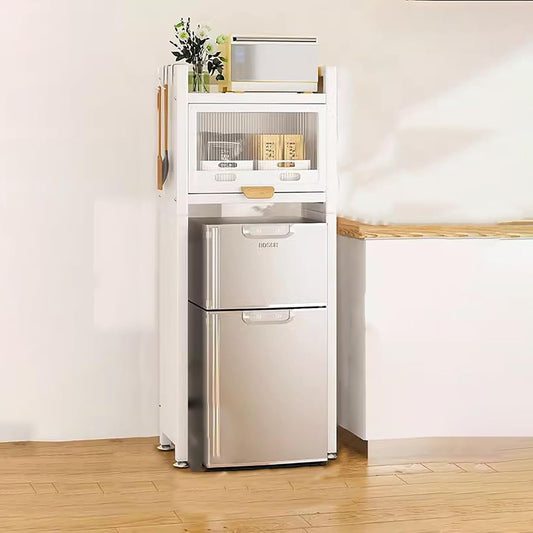 Mini Fridge Stand Storage Refrigerator Shelf with Cabinet, Kitchen Rack Stackable Cabinet Shelf Organizers, Microwave Organizer Stand for Dormitory, Appliance Platform(White,50x135cm(19 3\/4"x53 1\/8"))