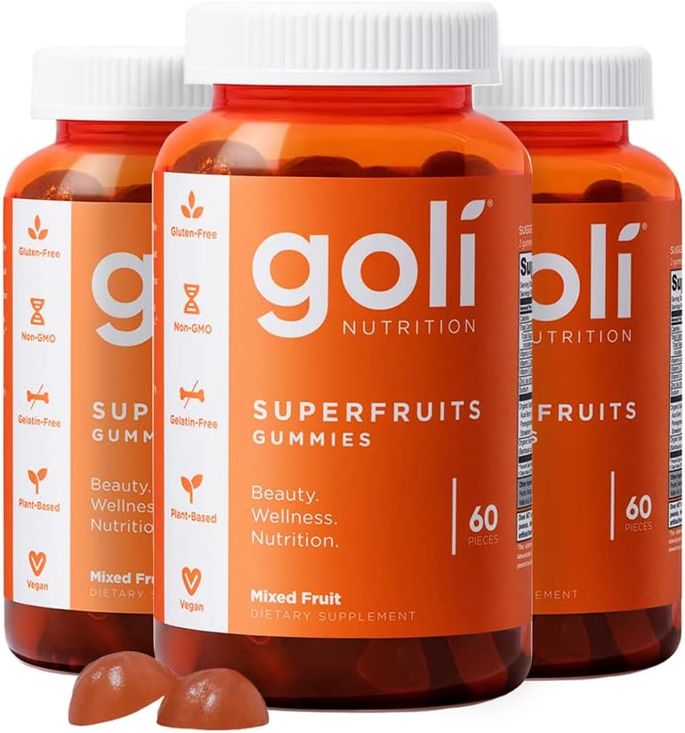 Goli Nutritional Supplement, SuperFruits Beauty Gummy Vitamin - 180 Count - Collagen-Promoting Ingredients - Mixed Fruit, Vegan, Plant-Based, Non-GMO, Gluten-Free & Gelatin Free