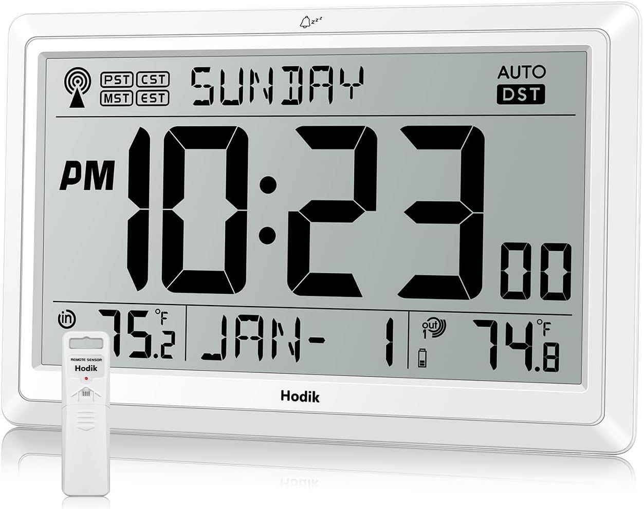 Wall Clock Atomic with Indoor Outdoor Temperature Battery Powered, Easy Reading with 10.5 Inch Large LCD Display, 330FT Range Table Wall Clock with DST, 12\/24 Hour for Living Room Kitchen (White)