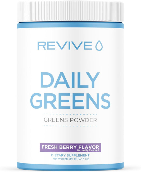 Revive MD Daily Green Powder Superfood (Fresh Berry) - Supergreens Powder to Support Energy Levels - Green Juice That Improves Fiber Intake - Vegetable Supports Digestion and Gut Health