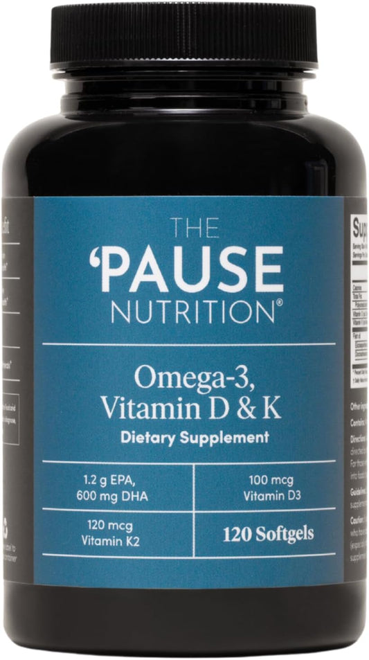The 'Pause Life Omega 3, Vitamin D & K2, Gluten Free Supplement, Fish Oil and Vitamin Formula, Immune Support, Daily Wellness Routine, Natural Ingredients, Dairy Free, Unflavored, 120 Softgels