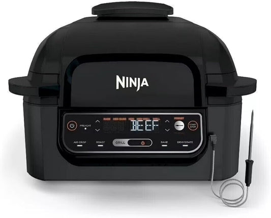 Ninja Foodi Pro 5-in-1 Indoor Integrated Smart Probe, 4-Quart Air Fryer, Roast, Bake, Dehydrate, an Cyclonic Grilling Technology, with 4 Steaks Capacity, in a Stainless Finish