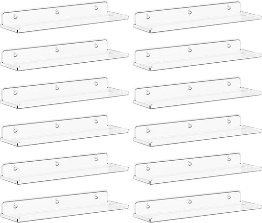 Lifewit Floating Shelves for Wall, 12 Pack Clear Acrylic Shelf 15" Room Decor for Bookcase\/Vinyl Record Display\/Photo\/Picture in Bedroom, Living Room, Bathroom, Kitchen Storage and Organization