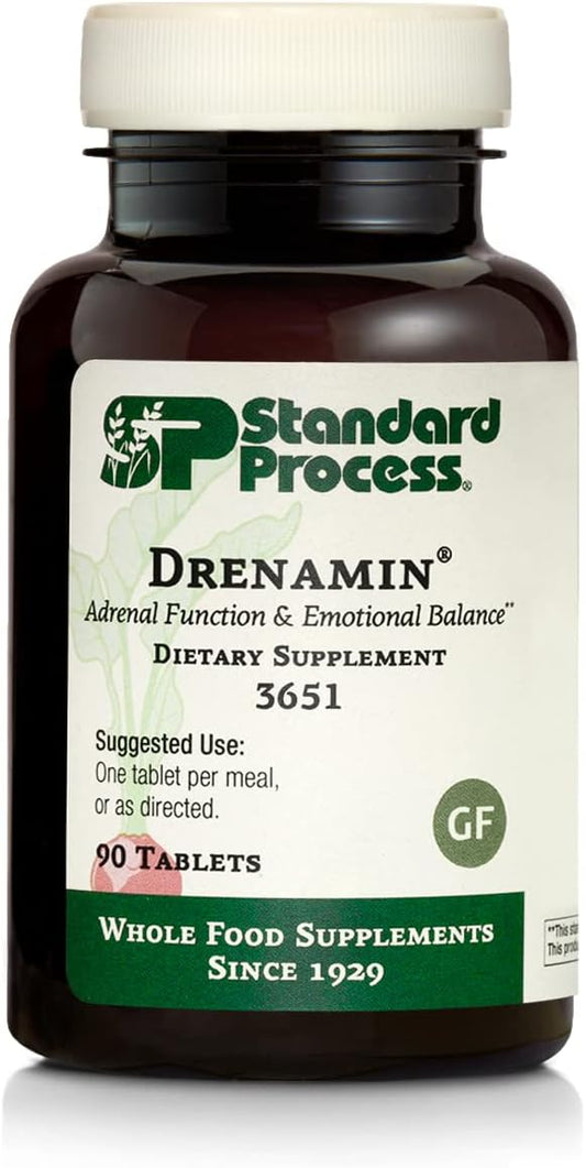 Standard Process Drenamin - Whole Food Antioxidant, Adrenal Support and Immune Support with Shitake, Alfalfa, Rice Bran, Riboflavin, Calcium Lactate, Choline - 90 Tablets