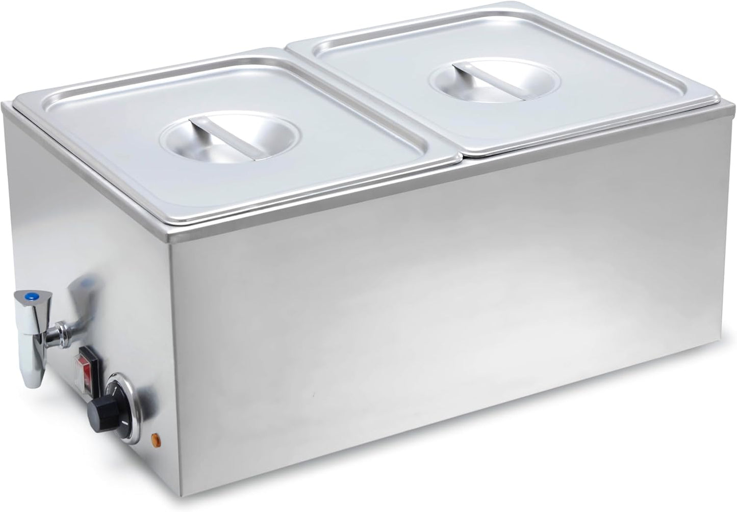 SYBO Commercial Grade Stainless Steel Bain Marie Buffet Food Warmer Steam Table for Catering and Restaurants (2 Sections with Tap)