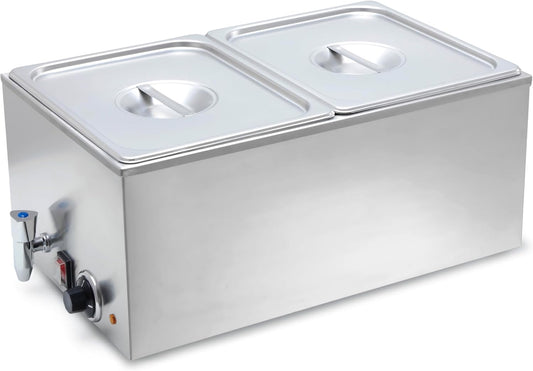 SYBO Commercial Grade Stainless Steel Bain Marie Buffet Food Warmer Steam Table for Catering and Restaurants (2 Sections with Tap)