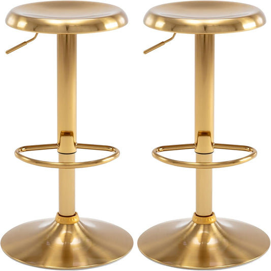 Brage Living Adjustable Bar Stools Set of 2, Swivel Round Metal Airlift Barstools, Backless Counter Height Bar Chairs for Kitchen Dining Room Pub Cafe (Gold)