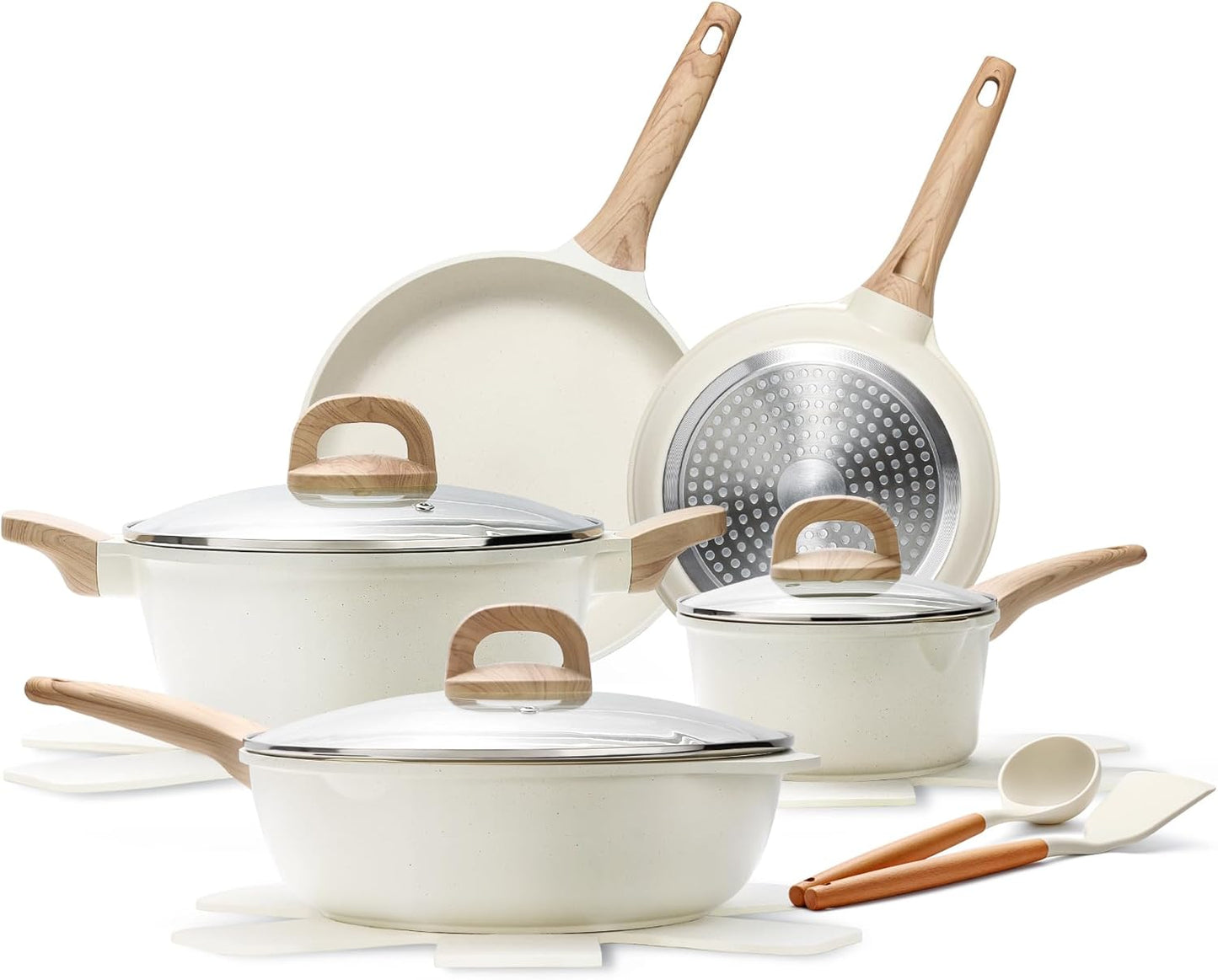 14 Pcs Pots and Pans Set, Nonstick Cookware Sets, Granite Induction Cookware Non Stick Cooking Set with Frying Pans, Saucepans, Saute Pan, Extra Large Casserole, PFAS PTFE PFOA PFOS Free