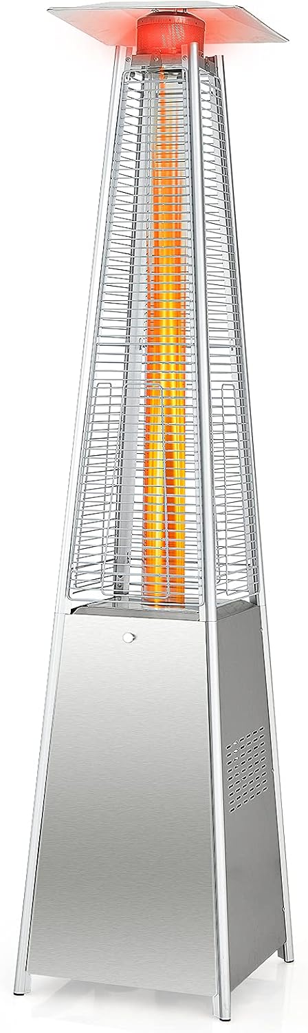 Tangkula 90-inch Outdoor Patio Heater, 42000 BTU Portable Outdoor Pyramid Propane Heater with Wheels, Quartz Glass Tube, Auto Shut Off Protection for Backyard, Garden