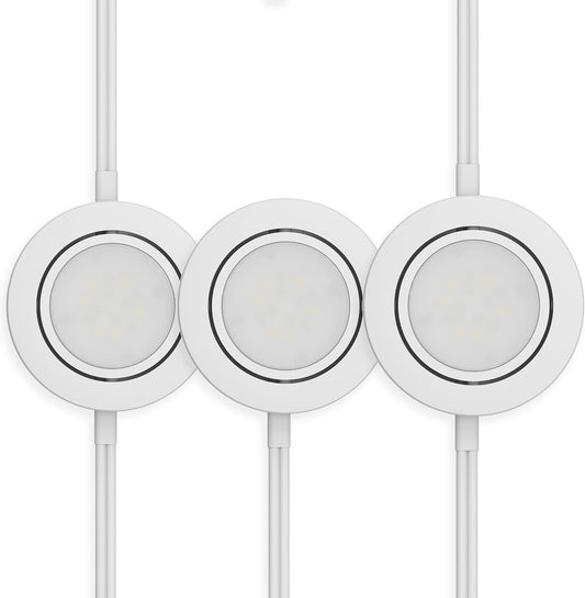 GETINLIGHT 2.75" Wide 2700K Swivel and Dimmable Wired LED Puck Lights Kit, Plug-in or Hardwired Installation, Recessed or Surface Mounted, White Finished, Set of 3, IN-0107-3